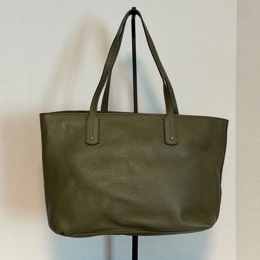 🔵 Furla Olive‎ Green Pebbled Leather Tote Bag Gold Hardware Shoulder Italy